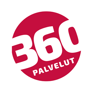 Punaisessa ympyrässä lukee 360 Palvelut valkoisilla kirjaimilla.